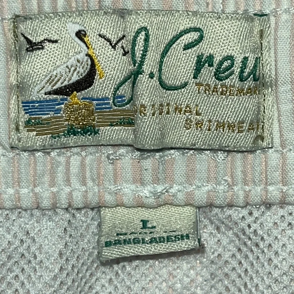 J.Crew Mens Swim Trunks Pink Seersucker Striped Mesh Lined Preppy Beach L